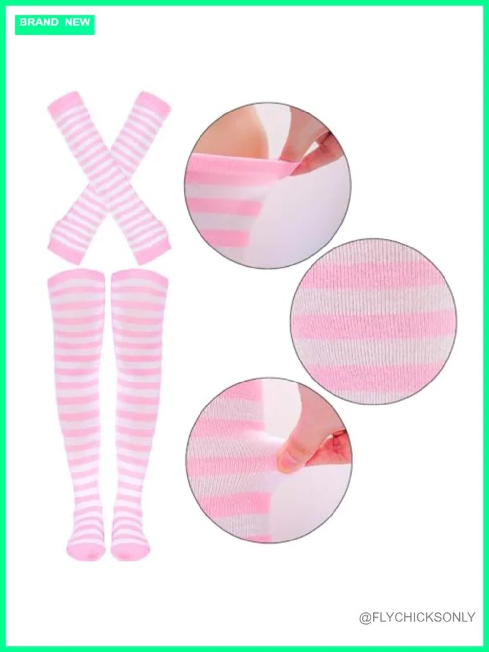Striped Knee High Socks & Arm Warmer Fingerless Gloves Set